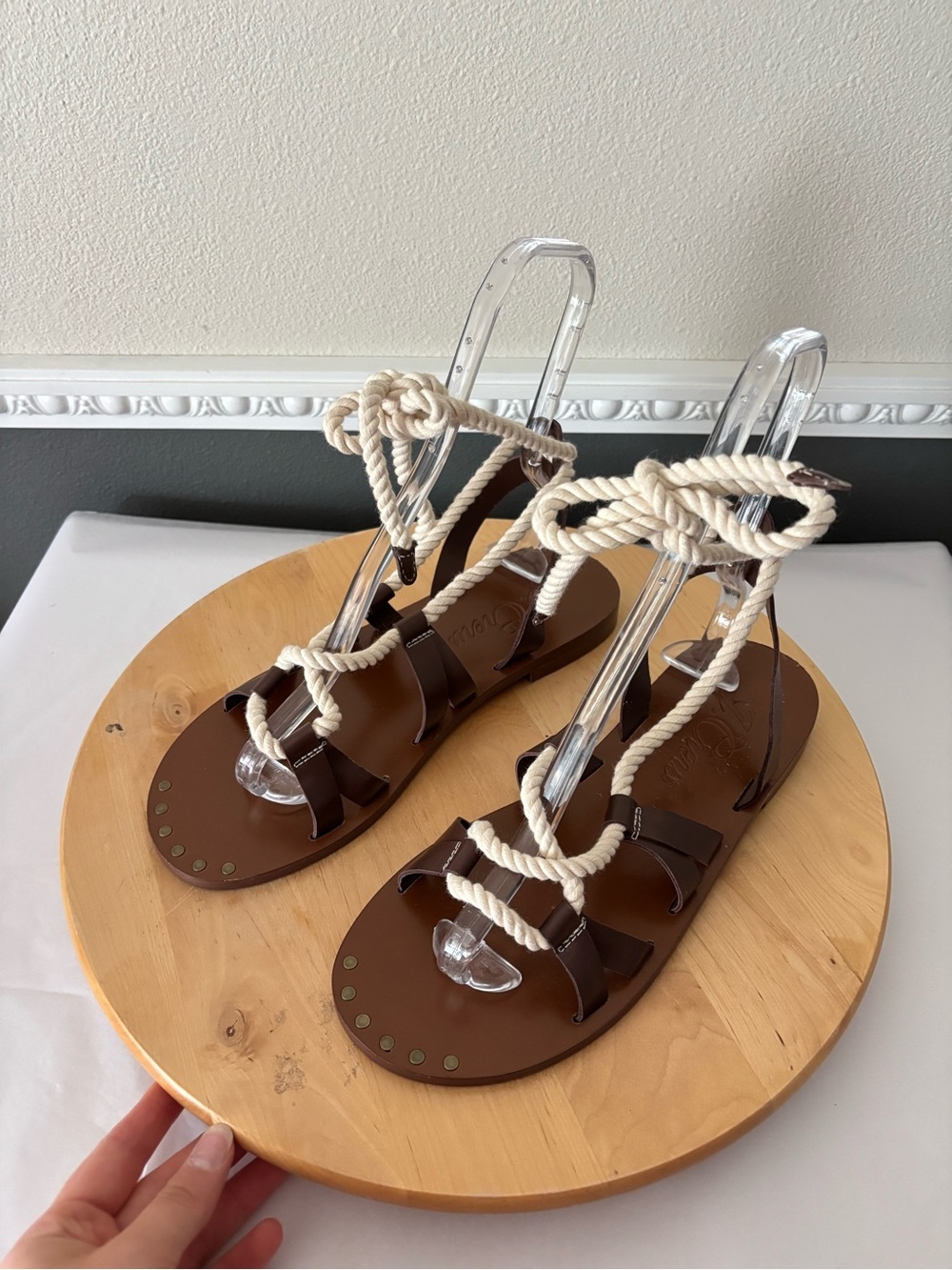 NEW J. Crew Brown Leather Gladiator Sandals with Cream Rope Ties Size 10